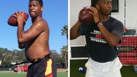 A before and after weight-loss picture of Jameis Winston.